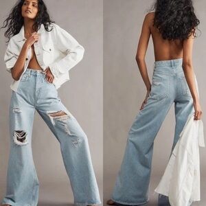 Free People Classic Baggy Wide Leg High Rise Light Blue Women’s Jeans Size 26